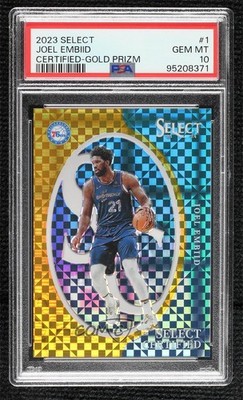 2023 Panini Select Certified Gold Prizm 8/10 Joel Embiid #1 PSA 10 GEM MT 19fe