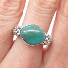 925 Sterling Silver Vintage Real Kingman Turquoise Beaded Oxidized Ring Size 8