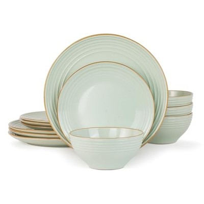 Jupiter Dinnerware Set, Plates and Bowls Dish Sets 4-Set(12pcs) Light Green