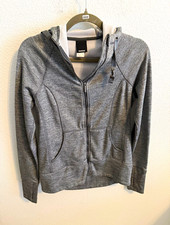 Reebok Women's Gray Solid Full Zip Hooded Hoodie S Fleece Polyester Pockets