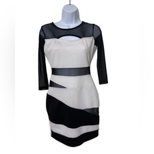Arden B Size Large Black White Mesh Cutout Bodycon Mini Dress Sheer Panels Party