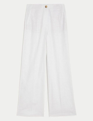 Neu mit Etikett M&S Hose weiß Leinenmischung weites Bein hoher Bund Größe UK 22 normal
