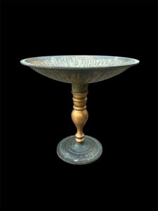 Vintage Metal Coupe Bowl Decorative Pedestal 9" Tall GC