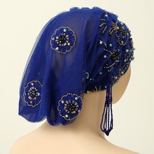 Lady Beaded Headscarf Muslim Lace Caps Mesh Fabric Embroidered Hat Headwear Cute