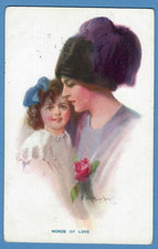 ART DECO BY BARBER  WORDS of LOVE  MOTHER & DAUGHTER VINTAGE PC RUSSIA USED 4370