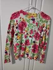 Charter Club Womens Floral Cardigan Sweater Size P/M, Cotton / Nylon, Pre-owned