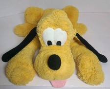 Disney Store Pluto Plush 14" Green Collar Tongue Out Dog Stuffed Animal Toy