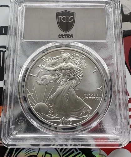 2003 $1 AMERICAN SILVER EAGLE PCGS MS69 Ultra Breaks Silver Label