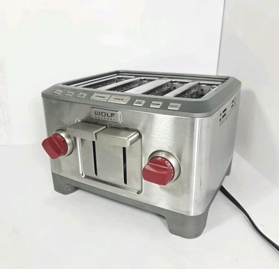Wolf Gourmet Toaster 4-Slice Stainless Steel Model WGTR104S With Red Knobs - Image 1 of 4
