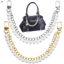GAQWOK 2 Pcs Pearl Purse Chain Handbag Straps, 12 inches, Gold and Silver