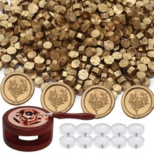 Wax Seal Beads Kit - 300pcs Antique Gold Sealing Wax Beads with Wood Melting War
