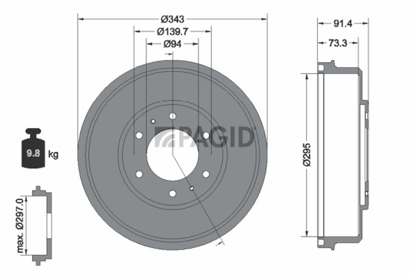 2X Pagid Bremstrommel 61356N FüR Fiat Fullback Pick Up 4X4 KT0T Mitsubishi L200-image