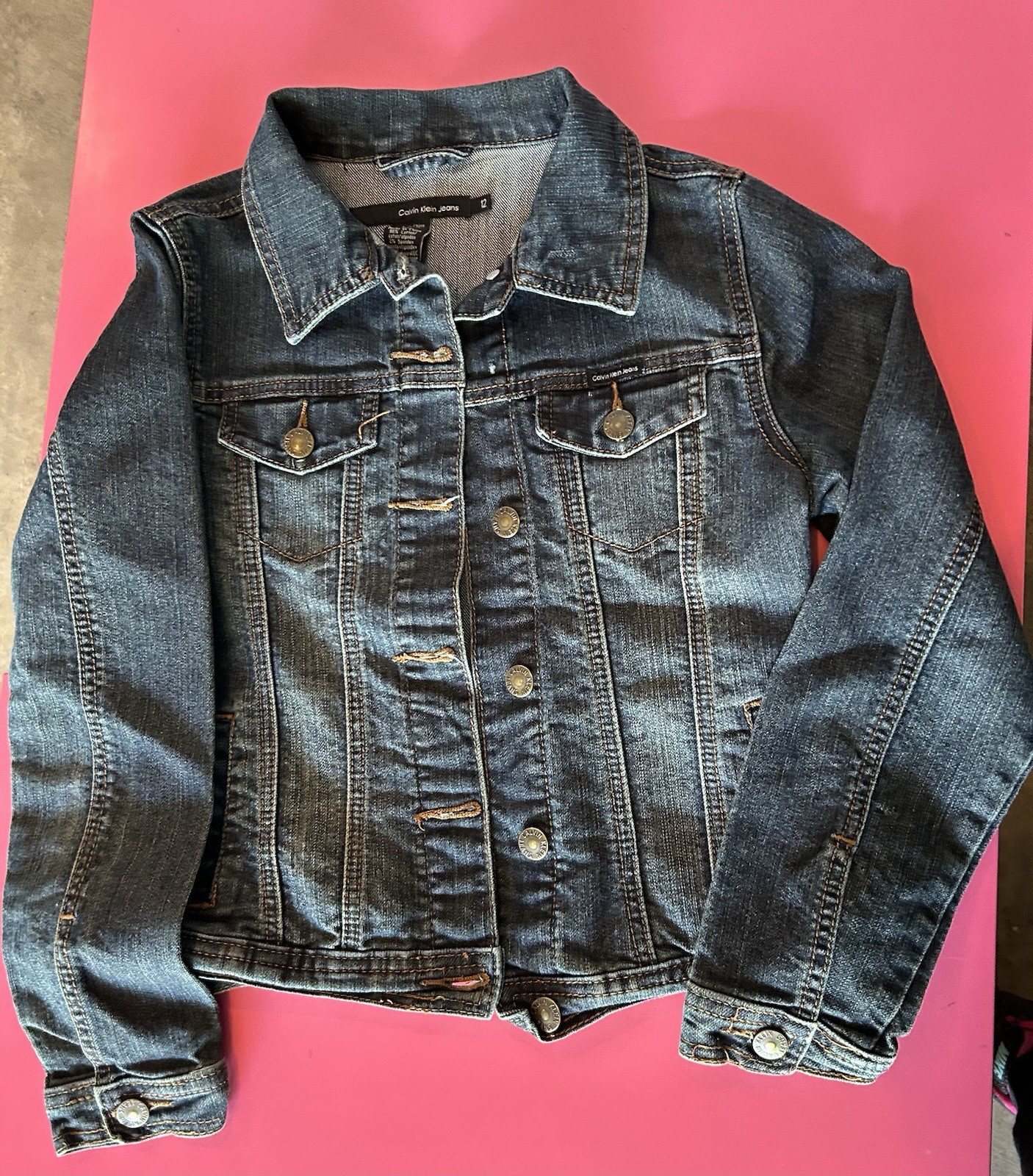 Calvin Klein Girls' Denim Jacket, Size L/12/14, Long Sleeve,