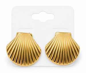 Authentic 18K Gold Plated Stainless Steel Seashell Stud Earrings Coastal Beach Ocean NEW