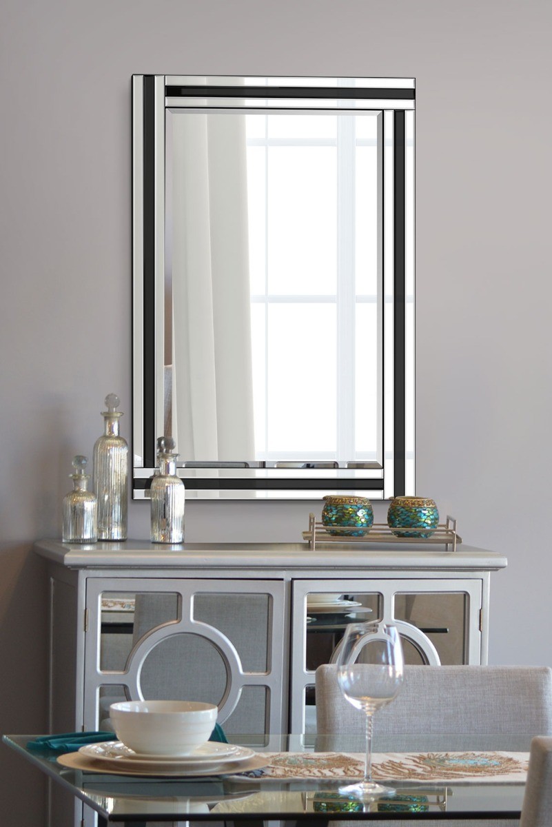 Large Wall Mirror Modern Black And Silver Bevelled Venetian 3Ft11x2Ft6 120x80 CM