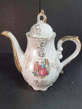 Vintage Gold Gilt Teapot Hand Painted Lovers Romeo & Juliet Made In Japan