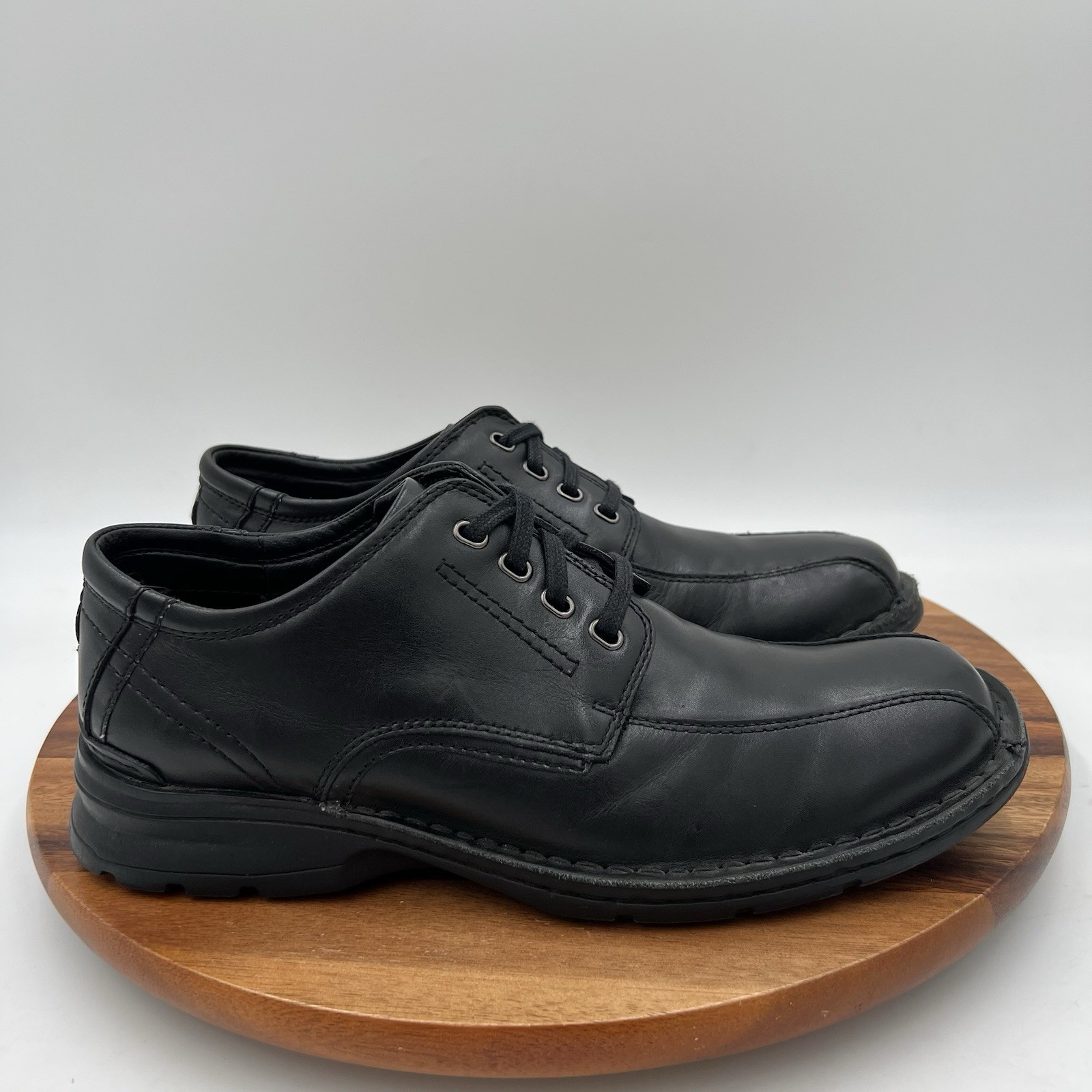 SAOLA Scarpe eleganti casual derby punta quadrata pelle nera uomo bostoniana taglia 10 M 63557