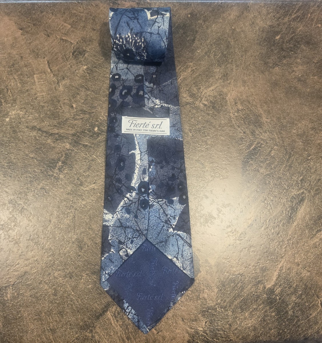 Fierte SRL Mens Blue Abstract Silk Necktie 4x58 Italian Art Deco Avant Garde Tie View 3