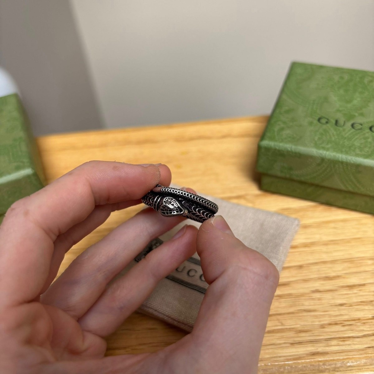 Gucci Silver Garden Snake Coil Ring - 14 IT / 7 US - $425