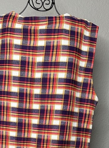 Vtg Dutchmaid Plaid Jumper Dress 70s Front-Zipper Deep Pockets 38 Blue Red Gold - Picture 13 of 18