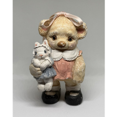 Vintage Dreamsicles Baby Bear Figurine Girl Bear Pink Dress Holding Cat Kristin