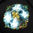 Pristine Sky Blue Aquamarine 11.80Ct 925 Sterling Silver 24K Gold Rings Size 6.5
