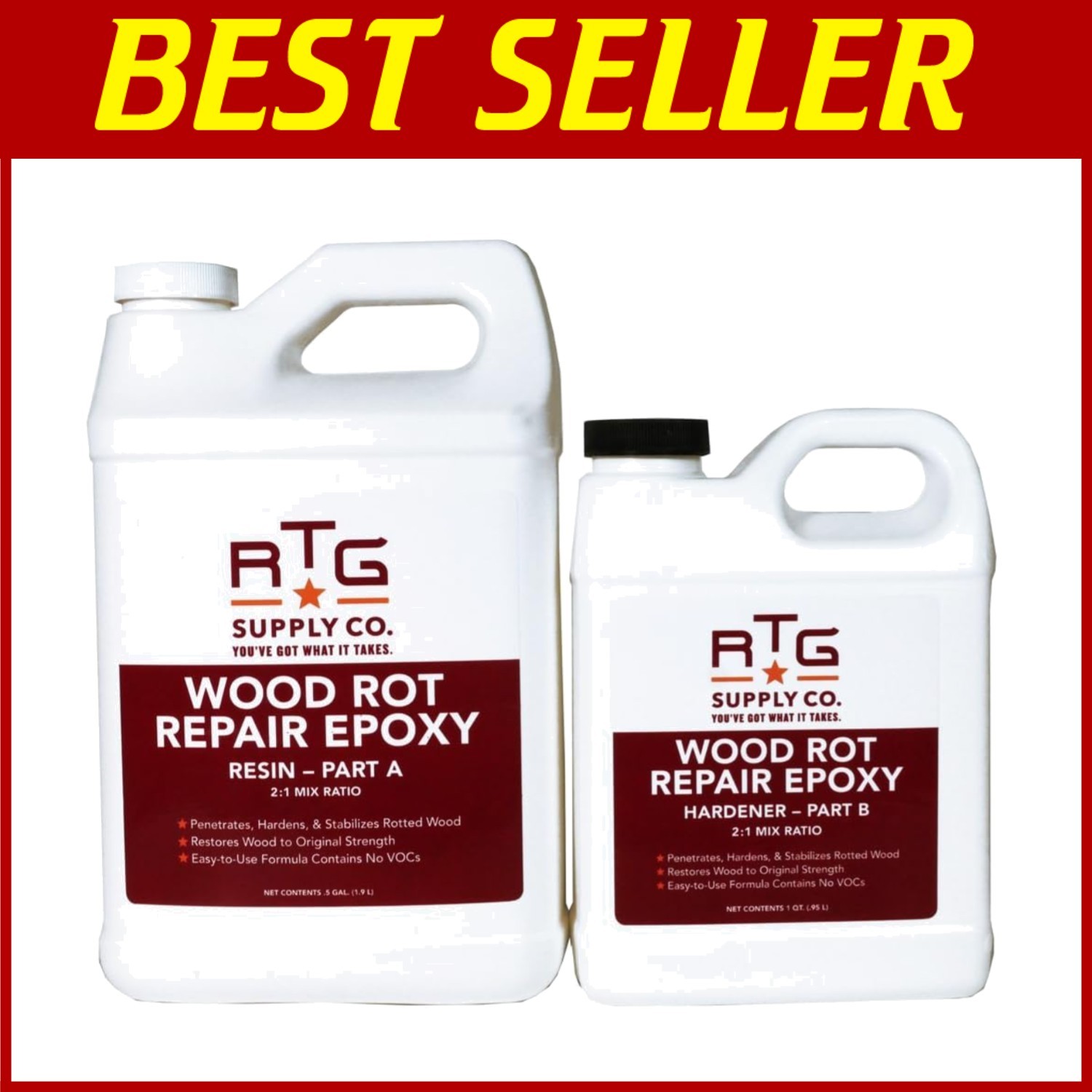 RTG 64oz Waterproof Wood Rot Repair Epoxy Two-Part Liquid for Restoration