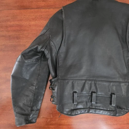 Vtg Custom Chrome Gear Large Leather Motorcycle Jacket Made In USA Talon Zippers image 14