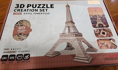 3D  Wood Model Puzzle Large Eiffel Tower Plus Building Set Rolife Creation (H)