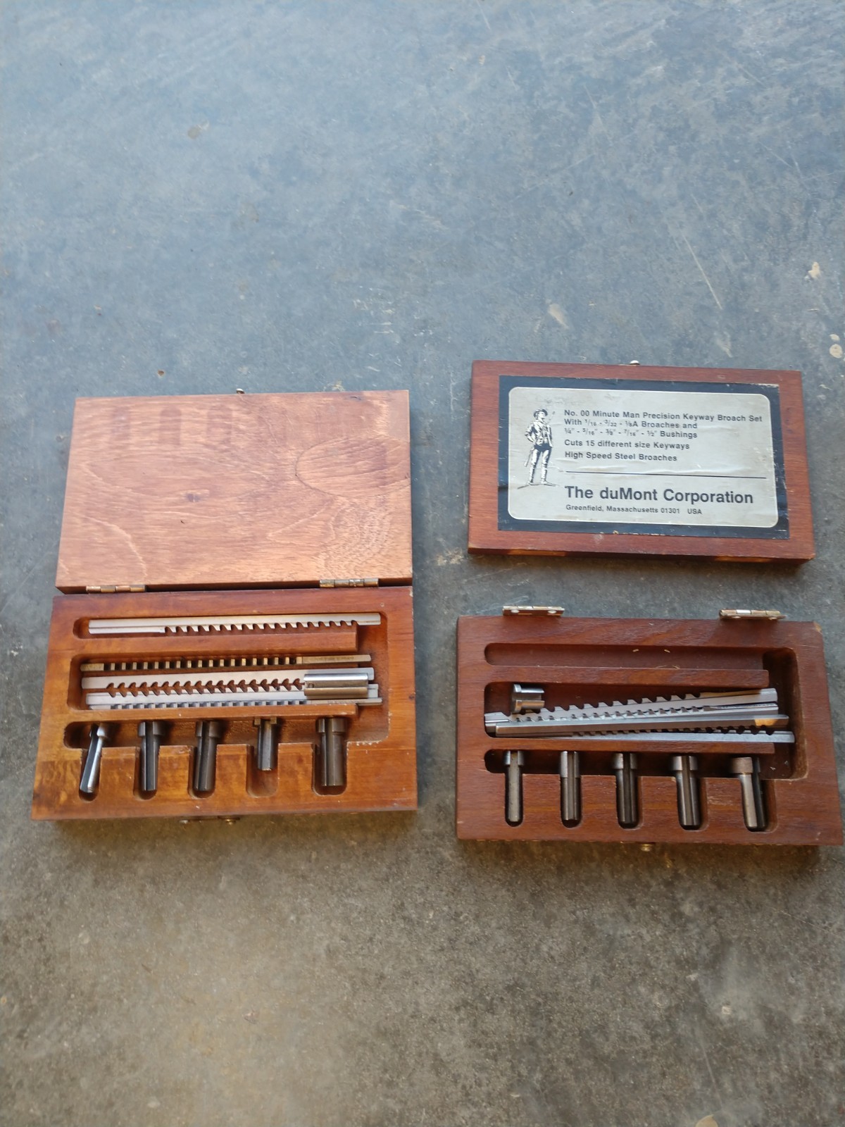 Lot of 2 DUMONT MINUTE MAN NO. 00 HSS KEYWAY BROACH SETS METRIC AND STANDARD