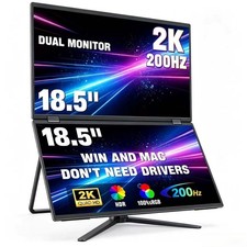 18.5" Dual Portable Monitor 2K 200Hz 100% sRGB - Foldable & Stackable Design wit