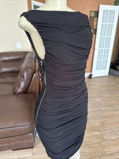 Calvin Klein Black Sleeveless Ruched Bodycon Dress Sides Zippers Sm b1