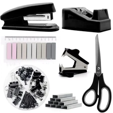 Black Desk Accessories, Black Office Supplies, Stapler and Tape Dispenser Set...