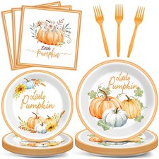 96 Pcs Little Pumpkin Baby Shower Tableware Set Thanksgiving Party Supplies G...