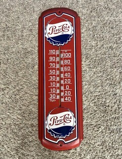 Vintage Taylor PEPSI COLA Red Metal Store Advertising Wall Thermometer 27" Sign