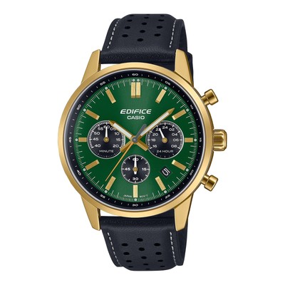 Herrenuhr CASIO EDIFICE EFR-575CL-3AEF Chrono Leder Schwarz Golden Grun