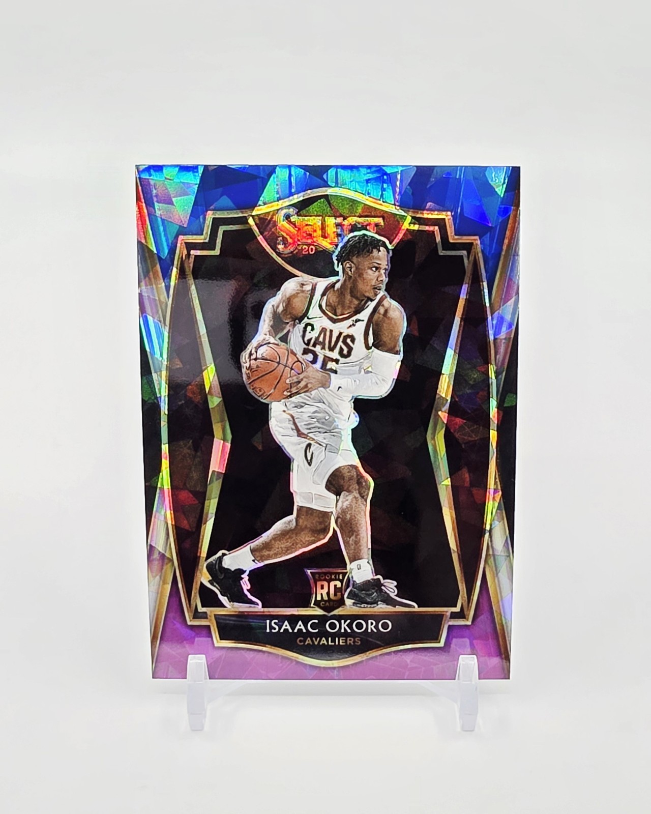 2020-21 Panini Select Isaac Okoro Rookie Blue White & Purple Cracked Ice No. 182