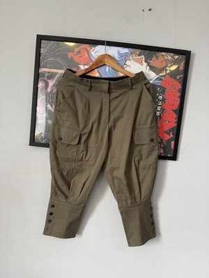 Prada Vintage 2010 Cropped Cargo Pants Khaki Green Button Cuff Trousers Milano