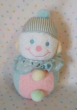 Vintage Infantino Pastel Clown Terry Cloth Baby Rattle Stuffed Plush Toy 6" READ