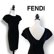 Fendi 365 Black Velvet Sheath Dress Vintage 80s Size EU 42 / US 6 Pristine