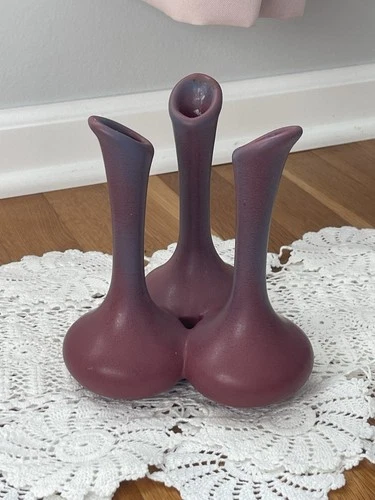 Vintage Van Briggle Pottery Triple Bud Vase Mulberry Signed Rare Find Nice