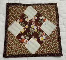 Antique Vintage Patchwork Small Doll Quilt Or Table Topper, 9 Patch, Brown, Mult