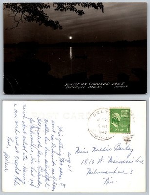 Sunset On Crooked Lake Delton Michigan Postcard