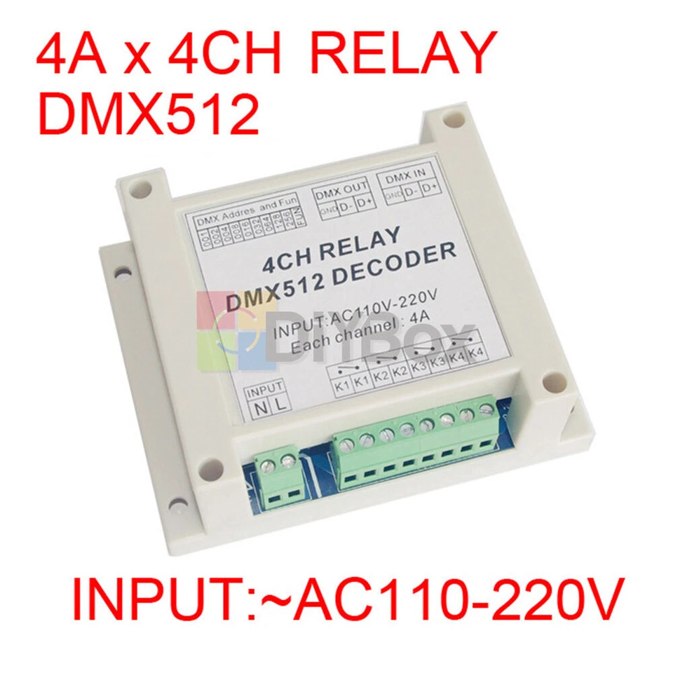 AC110-220V 4 Channel DMX512 Relay Switch DMX Relay Controller With Case New - Image 3 of 4