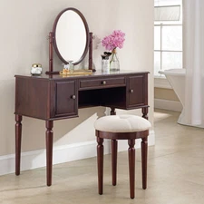 3 Drawers Makeup Vanity Dressing Table with Mirror Classic Bathroom Furniutre