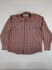 Wrangler Wrancher Shirt Men's XL Pearl Snap Plaid Western Cowboy Orange Blue