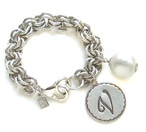 John Wind Sorority Gal Bracelet Silver Cotton Ball Monogram Initial Maximal Art - Picture 22 of 23