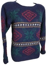 DEANS OF SCOTLAND Womens Shetland Wool Sweater Winter Print Sz M VTG