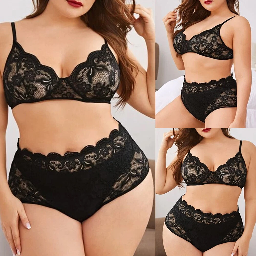 Plus Size Women Lace Bra Set Wireless Knickers Panties Briefs Sexy