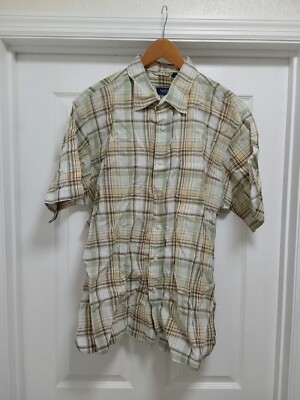 Vintage Izod Shirt Men's Size XL Linen Blend Multicolor Plaid Button Up 
